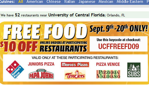 CampusFood.com Offers Free Food For Limited Time