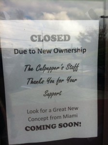 Sign on Culpeppers' door confirming that they are closed for business.