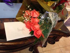 Flowers and cards dropped off by Phi Delta Theta at Kappa Delta House