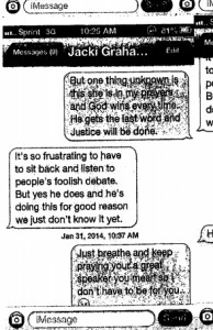 Public record of a senator's text message to and from Speaker Graham.