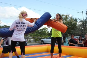 UCF Greeks face off in the inflatable jousting ring. 