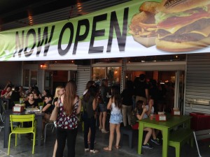 Students lined up outside the door to try BurgerFi.