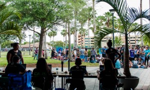 The view from the distribution table as students waited in line. (Photo: Aileen Perilla).