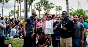 Steven Jacques was the first person in line for the noon distribution. (Photo: Aileen Perilla). 