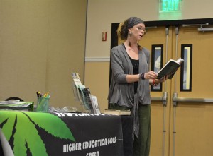 Herbalist Emily Ruff reads a section from "The One-Straw Revolution" by Masanobu Fukuoka, a well-renown natural farming philosopher. Photo by Marissa Mahoney.