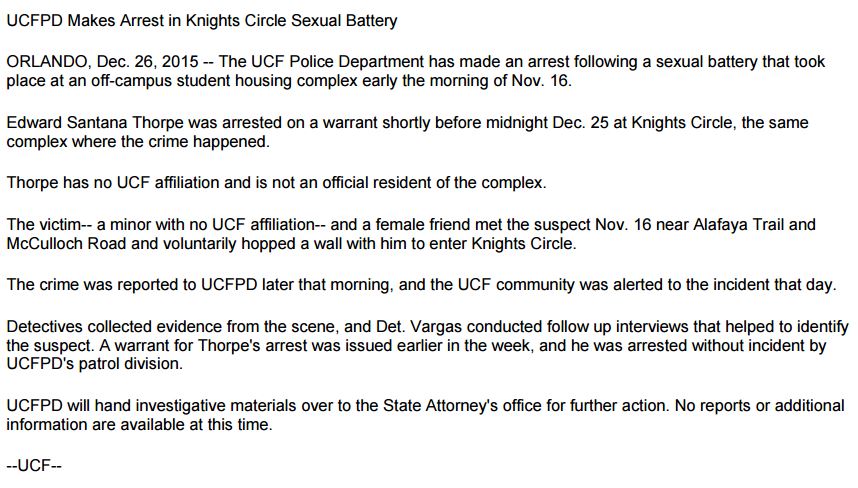 UCF press release