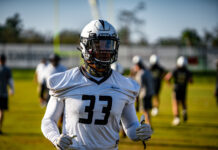 UCF sophomore wide receiver Ryan O'Keefe (4) during the team's first practice this spring on March 15, 2021. Photo courtesy of UCF Athletics.