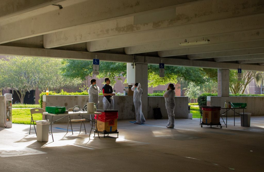 Student Health Services and Emergency Management assisted in the facilitation of the testing site, UCF spokeswoman Courtney Gilmartin said on Sunday. “UCFPD has been working with Aventus for the past week to coordinate logistics." Photo by Dylan Clayton. 