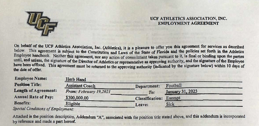 UCF Hires New OL Coach Herb Hand Read the Agreement —
