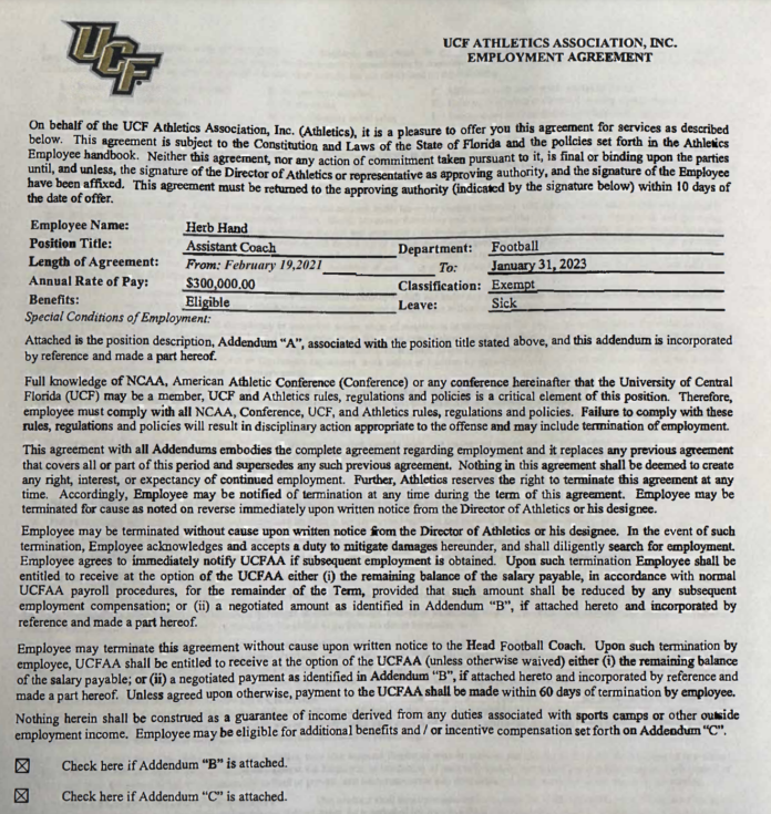 UCF Hires New OL Coach Herb Hand Read the Agreement —