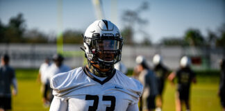 UCF sophomore wide receiver Ryan O'Keefe (4) during the team's first practice this spring on March 15, 2021. Photo courtesy of UCF Athletics.