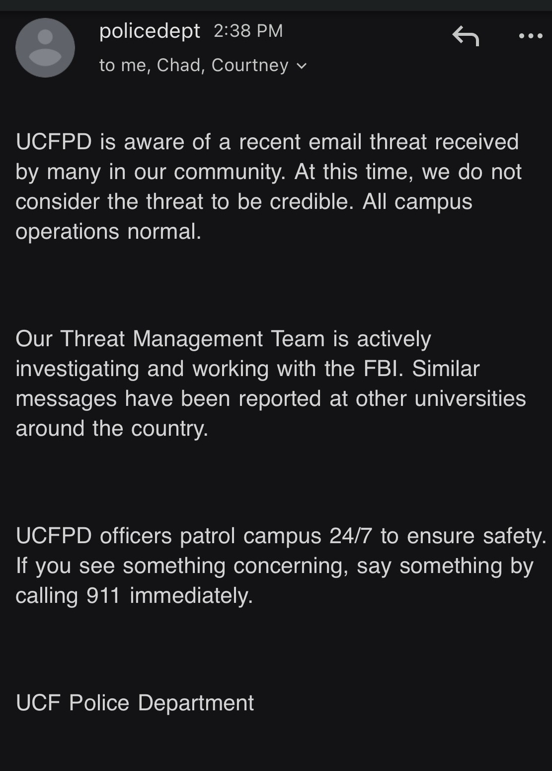 BREAKING UCF Shooting Threat Deemed “not credible” by UCFPD